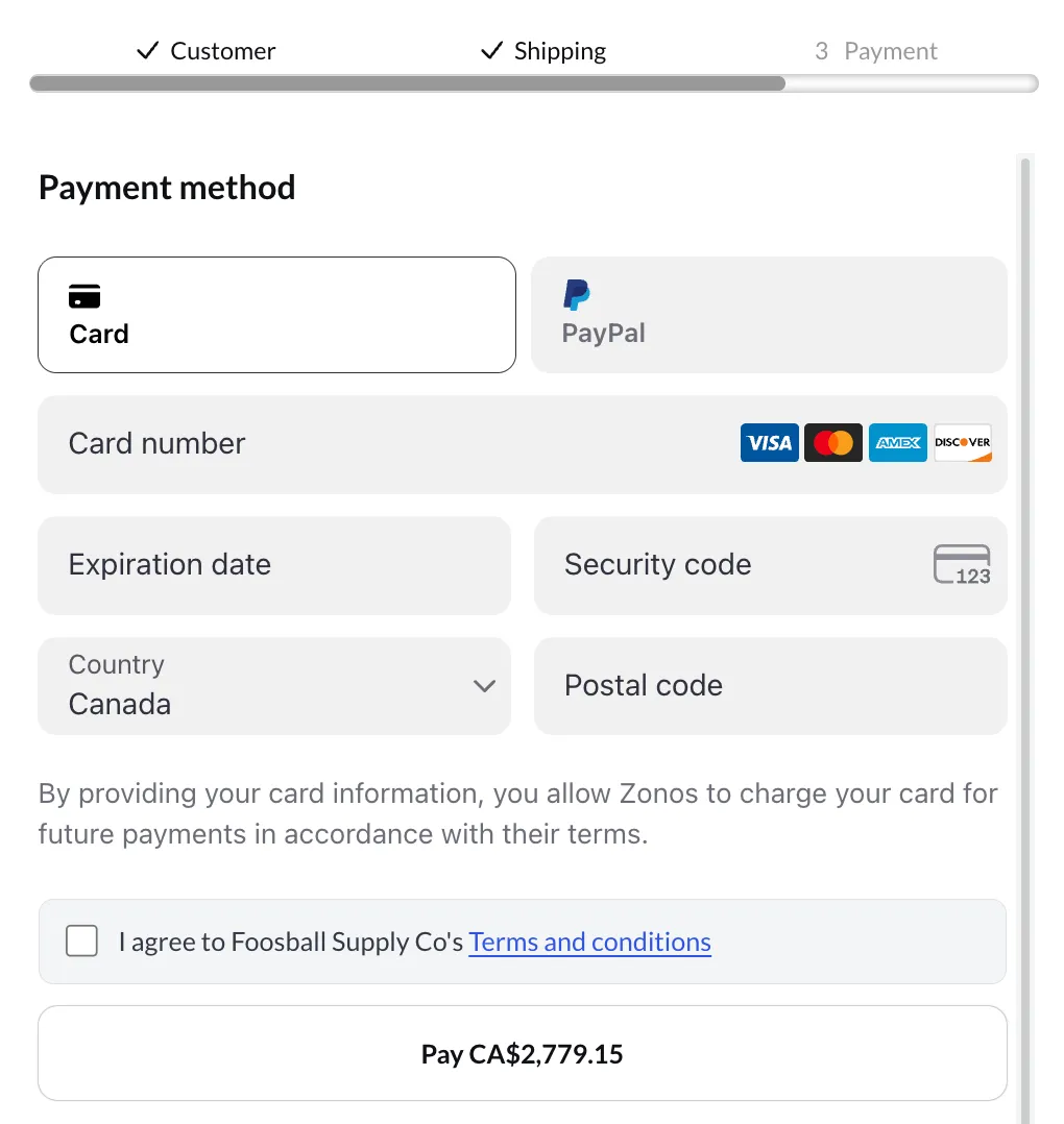 Policy consent checkbox on the Checkout payment step